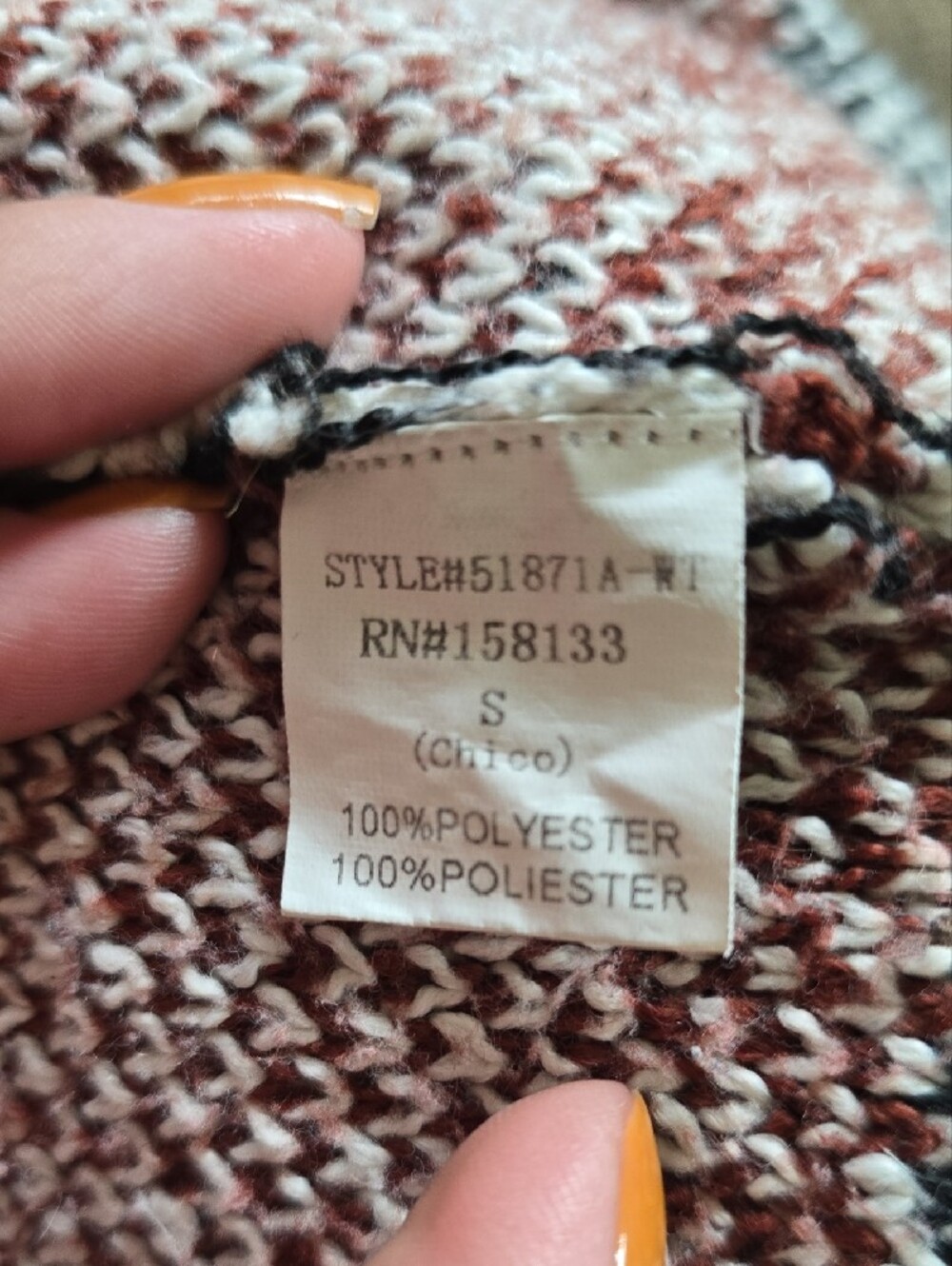 Staccato Cream Rust Geometric Longline Open Cardigan Size Small - Picture 3 of 5